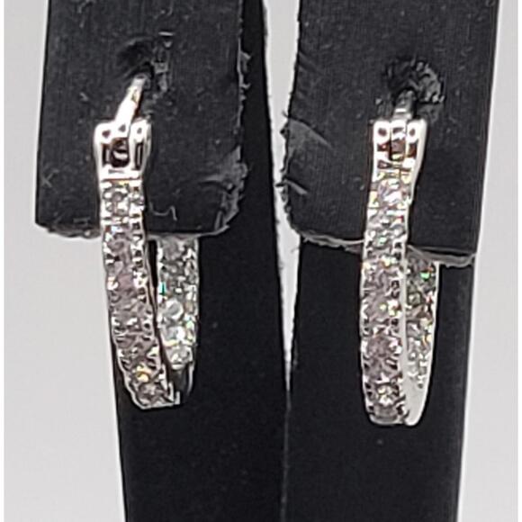 PAVOI 14K White Gold Plated 925 Sterling - CZ Hoop Earrings  - NEW - Picture 2 of 8